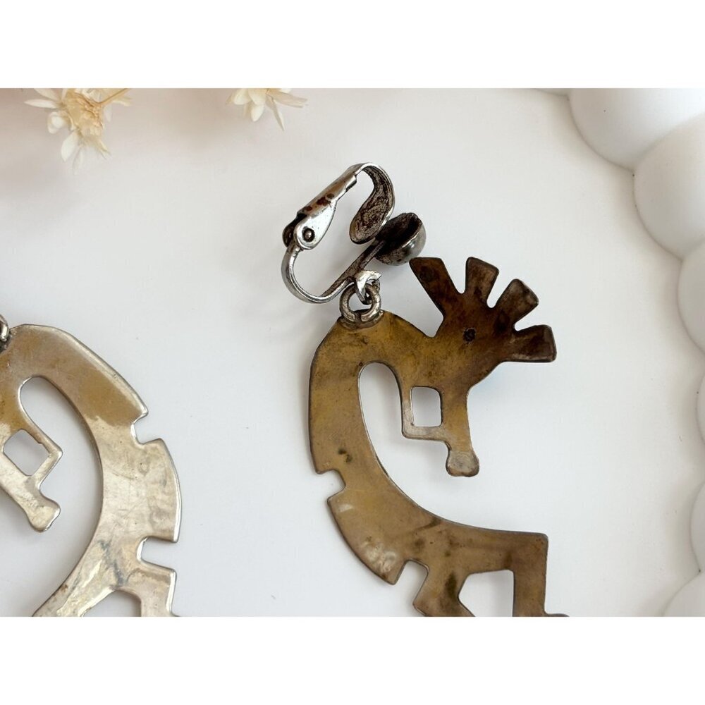 Kokopelli Sleeping Beauty Turquoise Sterling Silver Mexican Vintage Earrings - Picture 7 of 10